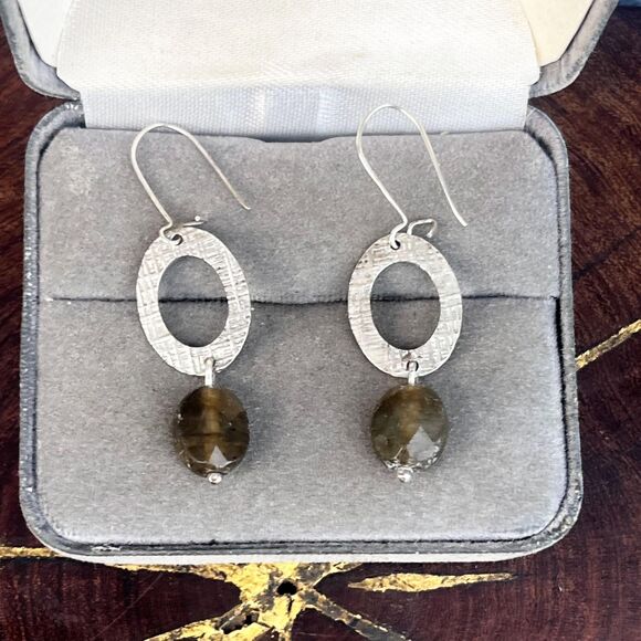 Vintage Green Labradorite Earrings Sterling Silver - Picture 1 of 8